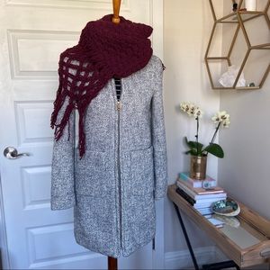 Herringbone wool-blend collarless coat